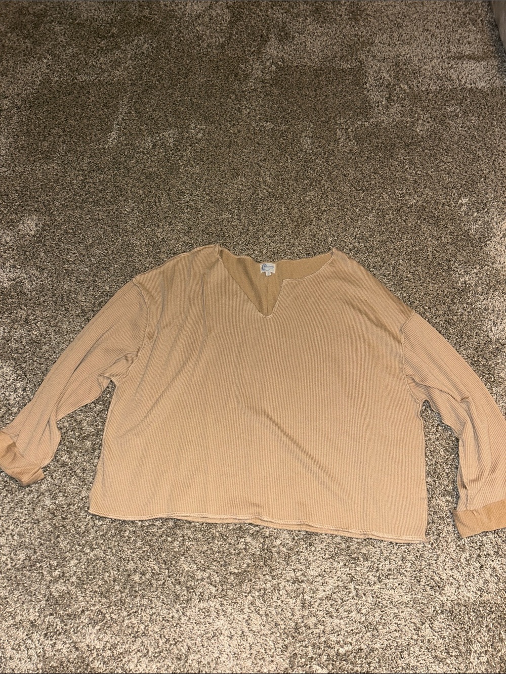 Francesca's Collections Blue Rain Ribbed Knit Top in Light Tan